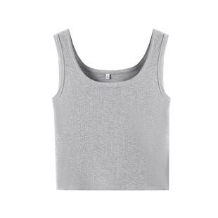 班尼路S&K系列灰色方领背心女夏季运动短袖修身短袖外穿休闲t恤Q