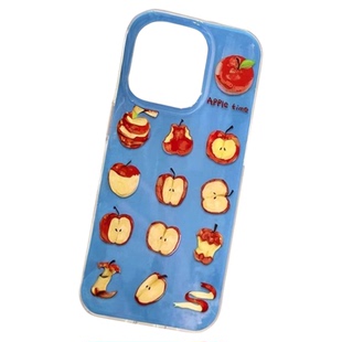 趣味苹果插画iPhone17ProMax双层imd手机壳13/14plus不撞款16/15Pro华为7/8p小米11/12mini苹果x/xs/xr保护套