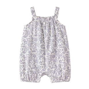 babylove女宝宝连体衣莫代尔棉夏季吊带哈衣爬服婴儿短爬甜美夏装