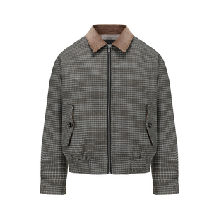 威尔士亲王千鸟格夹克灯芯绒哈灵顿外套拼接撞色领cleanfit老钱风
