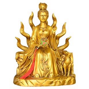 黄铜九尾狐仙灵狐九姑娘像男公子家用客厅奉供摆件青丘九尾狐娘娘