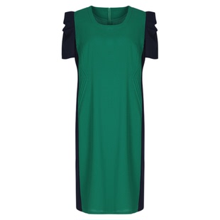 靓诺夏季新款泡泡短袖修身连衣裙女中长款收腰拼接裙子LQ14430A