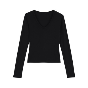 pusumede 暖灰漫序 气质u领长袖针织衫女弹力修身内搭打底上衣