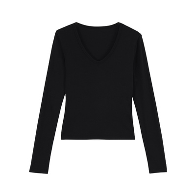 pusumede 暖灰漫序 气质u领长袖针织衫女弹力修身内搭打底上衣