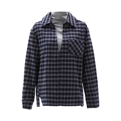 iammix27假两件套头翻领格子衬衫