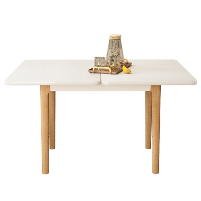 北欧风岩板家用实木餐桌椅组合小户型折叠多功能靠墙方形奶油桌