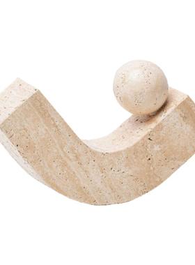 现代中式创意黄洞石钩子圆球摆件软装客厅茶几柜子桌面家居装饰品