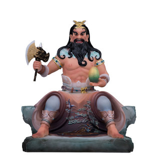 盘古大帝神像八卦祖师伏羲大帝佛像工艺品家用供奉汉白玉彩绘摆件