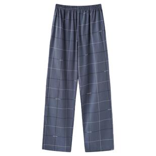 芬腾可安睡裤男纯棉春秋季薄款大码长裤夏天空调裤全棉格子家居裤