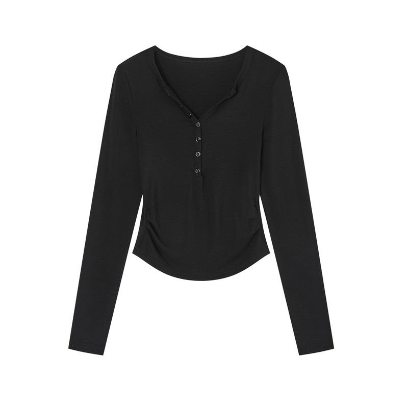 ACMEAURA巨好看的早秋上衣女内搭打底衫美式亨利领修身长袖T恤女