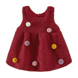 女童秋冬裙子中小童冬季连衣裙宝宝甜美新年红裙公主风圣诞背心裙