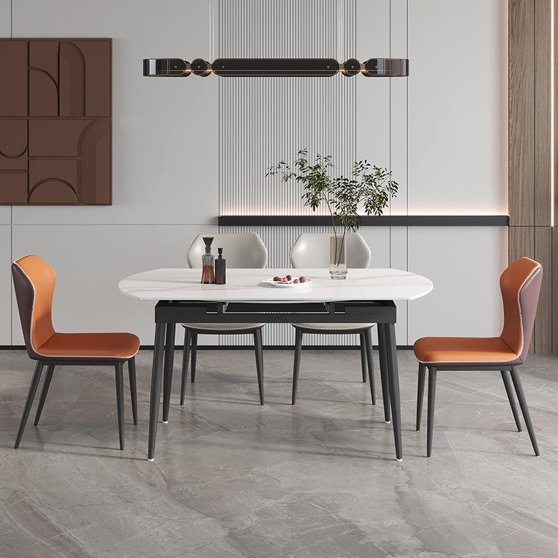 意式可伸缩岩板餐桌椅组合轻奢家用小户型现代简约折叠可变圆桌椅