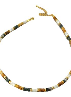 小众文艺复古拼接项链真石母贝女