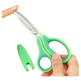 日本plus普乐士儿童剪刀防粘手工剪涂氟特氟龙左右手安全剪刀小型剪子保护套小学生幼儿园可爱圆头剪纸刀开学