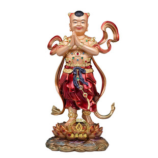 金童玉女善财童子龙女神像观音菩萨护法佛像铜彩绘供奉居家摆件