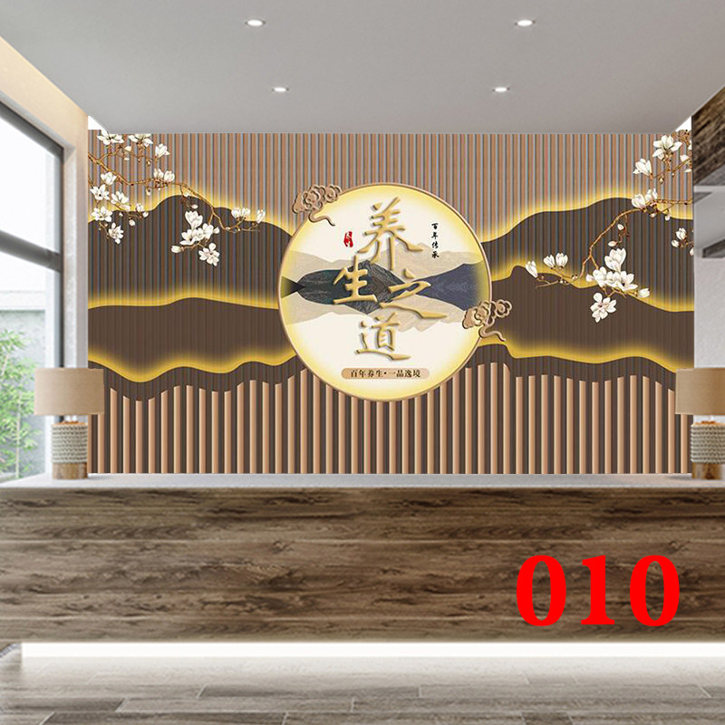 养生会所形象墙壁纸足道文化足疗店装饰墙纸头疗采耳馆前台背景墙