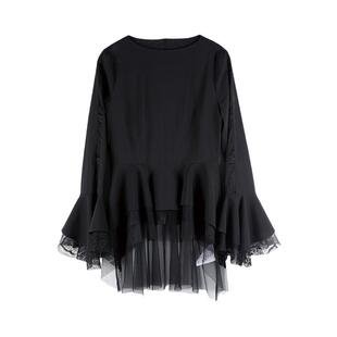 sdeer圣迪奥女装春装圆领网纱拼接蕾丝不规则衬衫S221Z0514