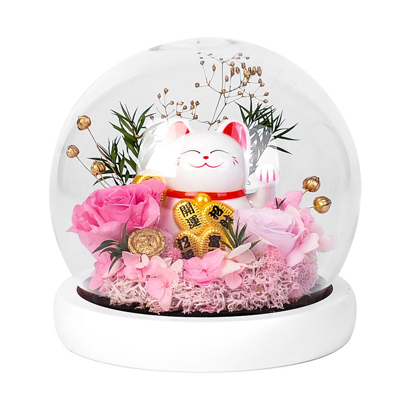 BUNNYLOVE招财猫永生花礼盒玫瑰花520情人节礼物生日送女生女友