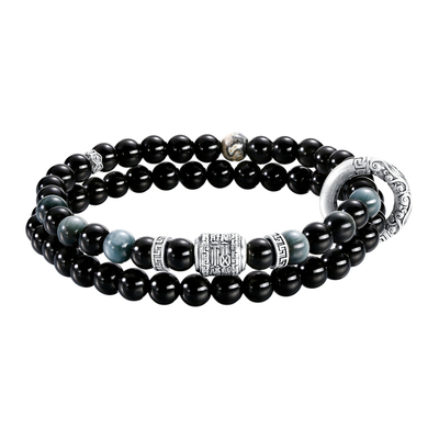 999纯银黑曜石手串男转运珠手链