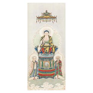 夏荆山 西方三圣063号微喷复制佛像佛画竖幅挂轴绢布宣纸释加牟尼
