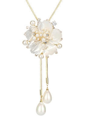 时尚贝壳花珍珠长款毛衣链女