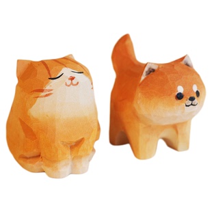 手工木雕小猫小狗~实木治愈系摆件桌面工位情绪稳定器生日礼物女