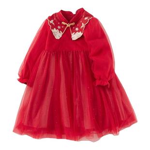 巴拉巴拉女童连衣裙宝宝新年裙子儿童红色长裙网纱裙秋冬新款童装