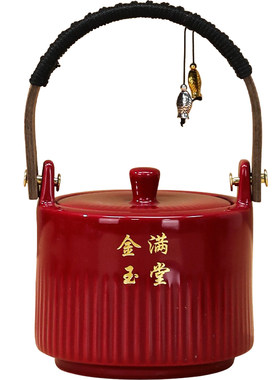 结婚子孙桶陶瓷红色喜桶宝桶摆件