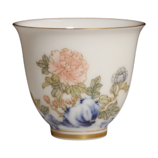 自慢堂清康熙十二花神杯茶杯手绘釉中彩青花手工清风杯薄胎主人杯