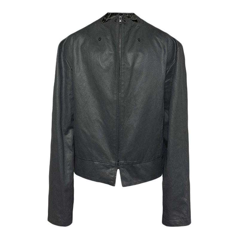 JCAESAR LEATHER JACKET 异形领按扣皮衣 蜡感硬挺皮料 下摆开叉