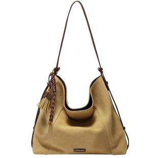 百丽包包女流浪摩卡反绒麂皮hobo大容量斜挎托特饺子包8562ACX5