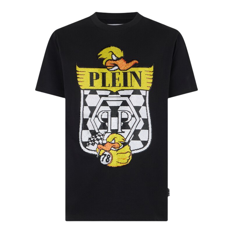PHILIPP PLEIN 男士休闲圆领T恤黑白棋盘格盾牌卡通小黄鸭短袖