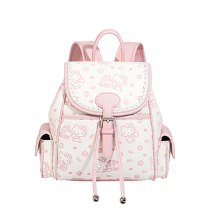 HelloKitty2026新双肩包翻盖抽绳压花校园书包卡通甜美少女风背包