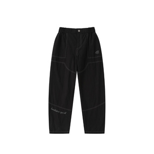 LAMLICKA黑色撞色线休闲弯刀裤男秋新款印花美式潮流百搭裤子宽松