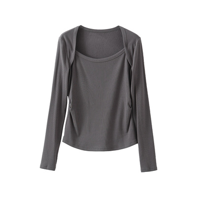 POPCHRIO长袖加绒锁骨T恤衫叠穿