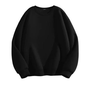 名创优品黑色圆领卫衣男款春季内搭上衣基础套头衫重磅无帽外套Y