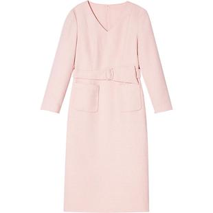 LK BENNETT粉色小香风连衣裙女冬新款法式轻熟气质V领裙子