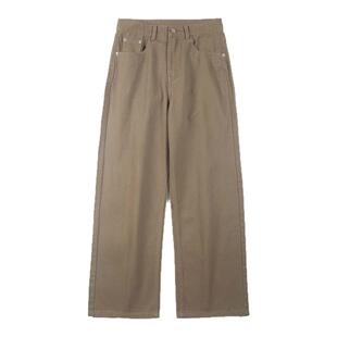 98SQUID 简约纯色高级感休闲裤男女新款美式复古宽松直筒长裤子潮