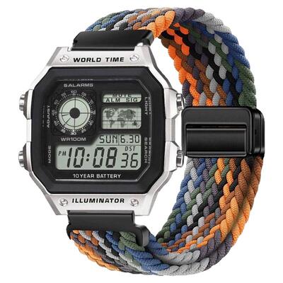 适用卡西欧ae1300小方块AE1200手表表带AQ-150W磁吸编织透气腕带