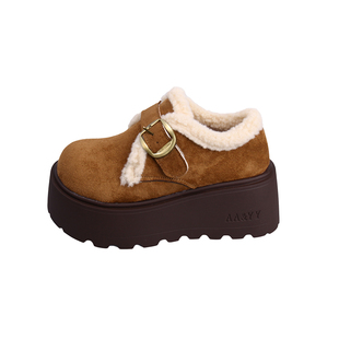 厚底加绒勃肯鞋女秋冬新款一脚蹬乐福鞋增高小个子不累脚乐福鞋子