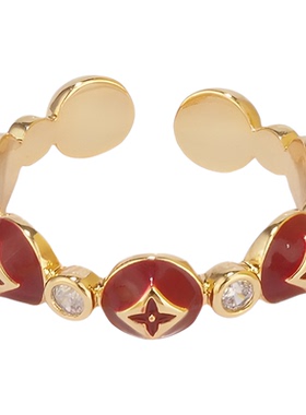 开口可调节安哥拉红色四叶草戒指女小众轻奢文艺指环食指戒尾戒