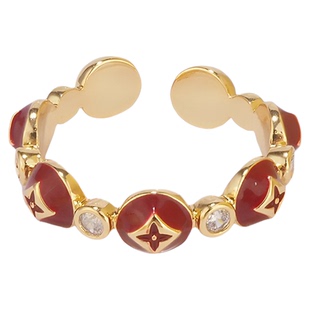 开口可调节安哥拉红色四叶草戒指女小众轻奢文艺指环食指戒尾戒