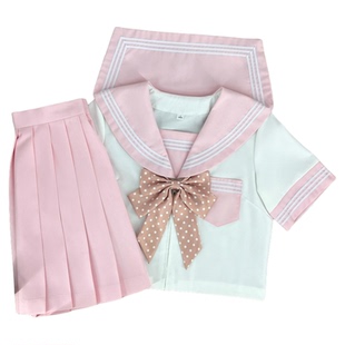 兔言舍原创粉领白三本甜妹水手服日系学院风软妹JK制服中间服套装