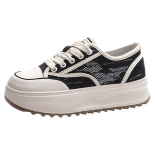 夏季薄款小白鞋子女网面透气女鞋2026新款百搭圆头系带厚底休闲鞋