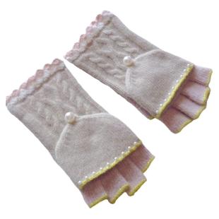 佐贺外单羊毛加兔毛半指打字保暖五指翻盖两用小巧造型方便携带