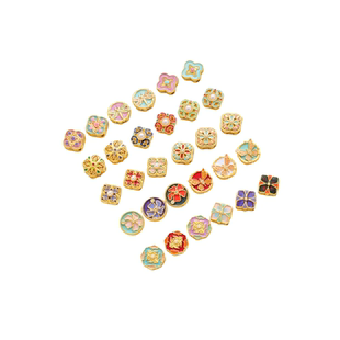 景泰蓝18K包金保色烧蓝蝴蝶蜻蜓四叶草扁隔珠diy手串项链串饰配件