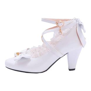 洛丽塔高跟交叉带甜美蝴蝶结春秋小皮鞋JK制服鞋茶会鞋仙女鞋大码