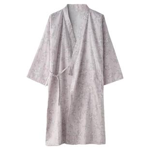 碎花印花和服睡袍女士春夏季纯棉纱布薄款系绳汗蒸浴袍家居服睡衣