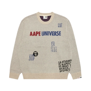 Aape旗舰店男装秋冬猿人字母提花休闲潮流圆领毛衣针织衫D301XXP