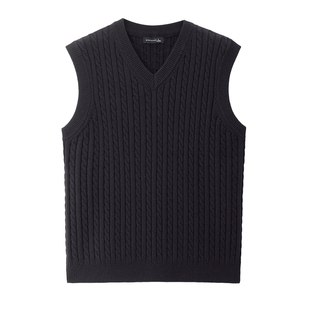 佐丹奴绞花纹混纺毛衣马甲男春季新款学院风V领针织背心01055713